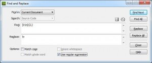 Replace Line Breaks in Dreamweaver find and replace